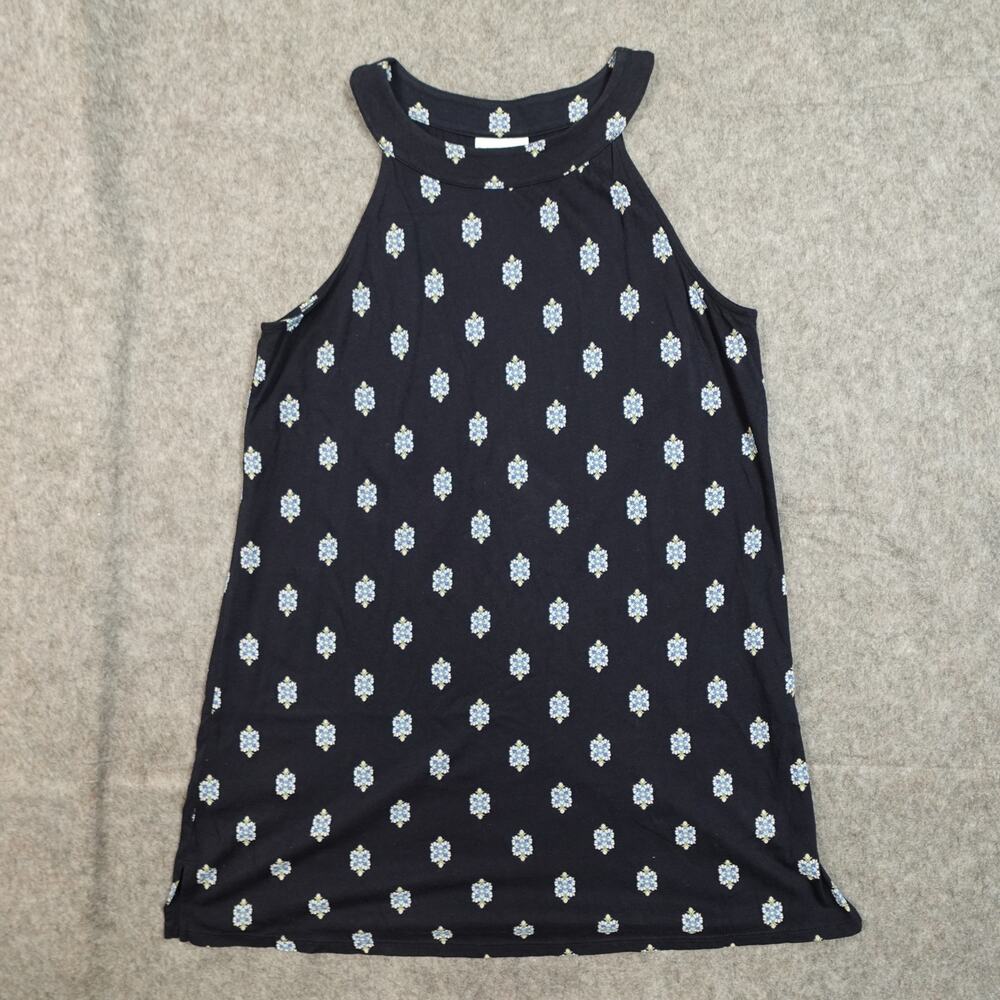 J. Jill Top Womens Small Tunic Halter Floral Navy Blue Sleeveless